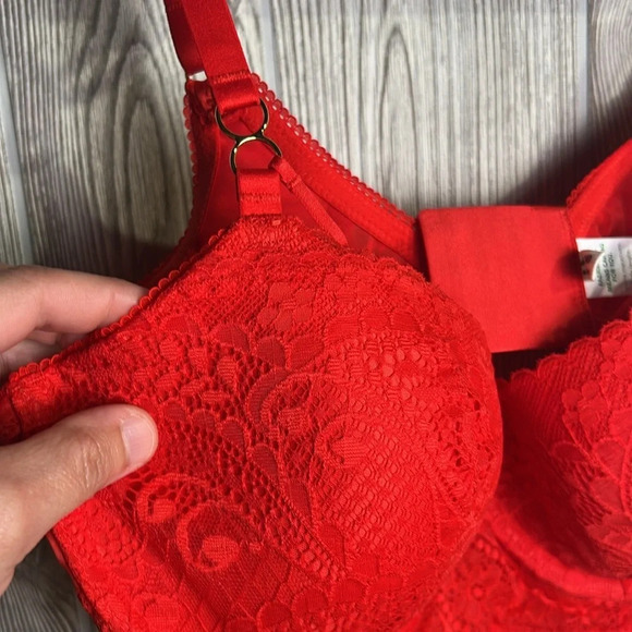 Aerie Real Power Balconette Lightly Lined Bra Red Lace Size 34D - Picture 3 of 7